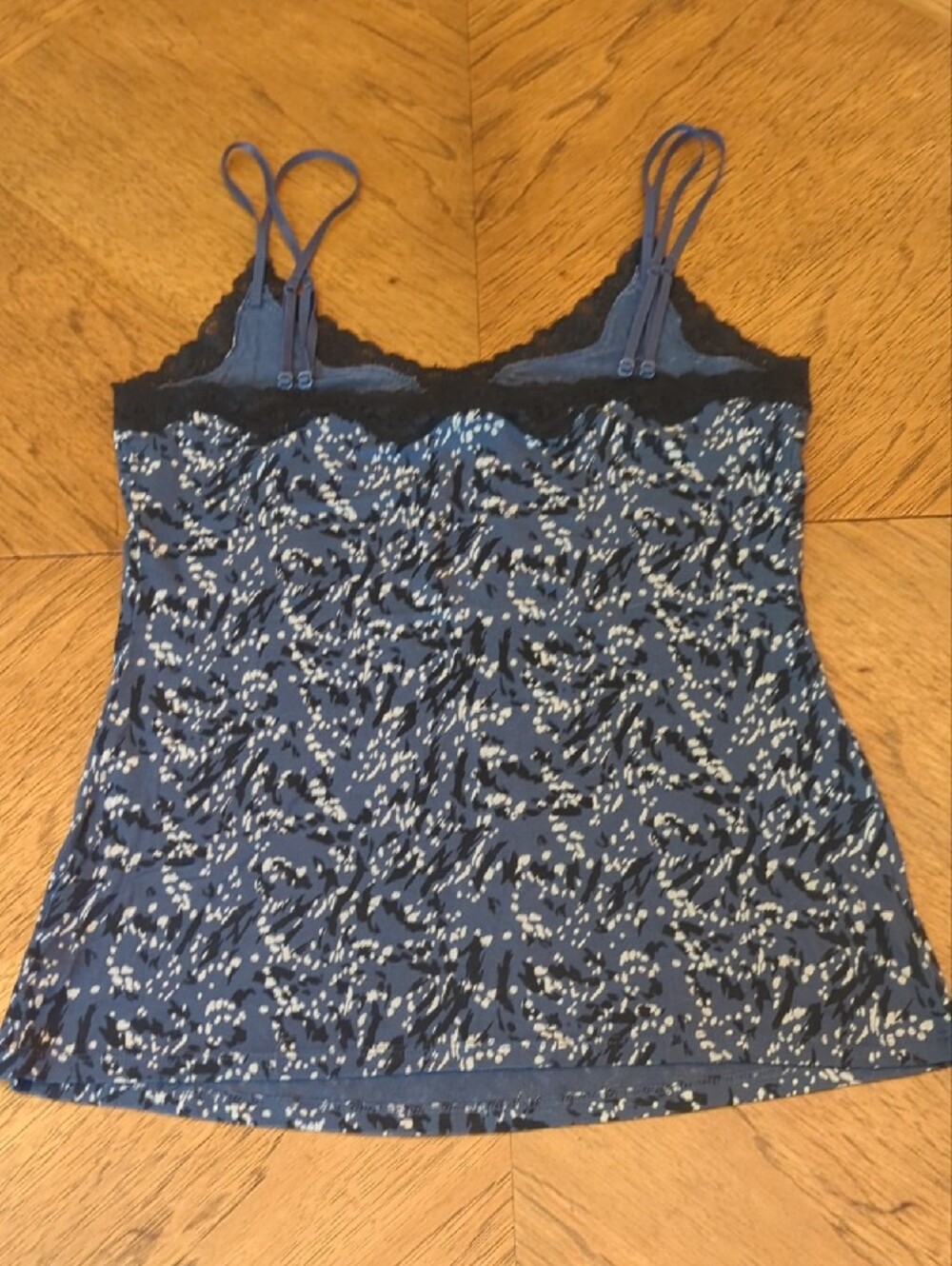 Y2K Express Blue Abstract Pattern Lace-Trim Camisole Tank Top Dainty Romantic - Picture 5 of 8